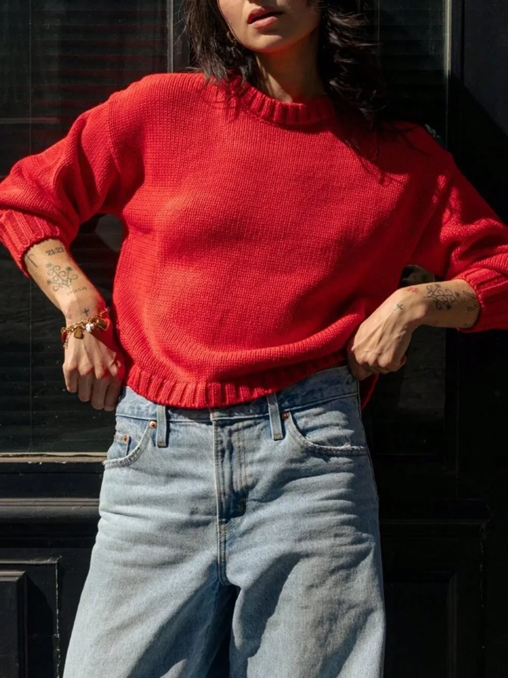 Red Casual Women's Elegant Regular Fit Round Neck Plain Pullovers